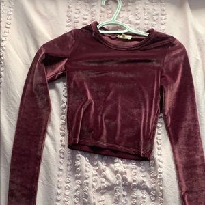 Velvet long sleeve cropped top